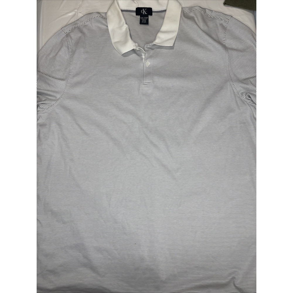 Calvin Klein Men's Striped Short Sleeve Polo Shirt 2XL White And Gray